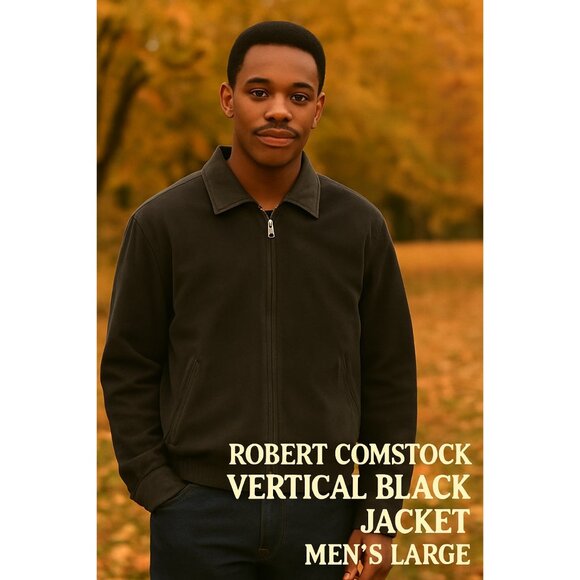Robert Comstock Vertical Black Jacket Men’s Large – Suede Look, Leather Trim Col - Picture 1 of 13